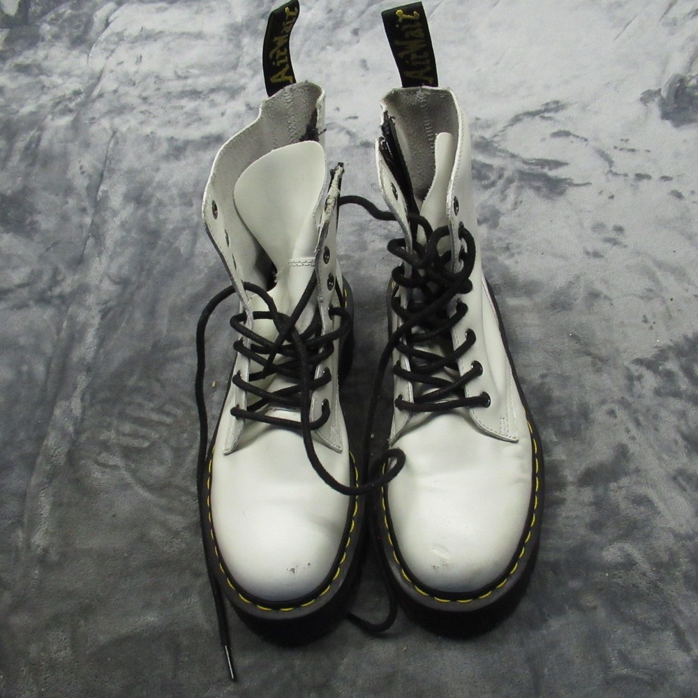 Dr Martens Unisex 8W 7M Jadon Boots White Leather Platform Chunky Combat READ - Picture 2 of 16